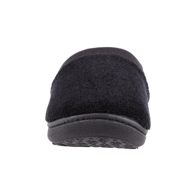Signature Women's Matte Satin Hoodback Slippers in Black Front Toe View