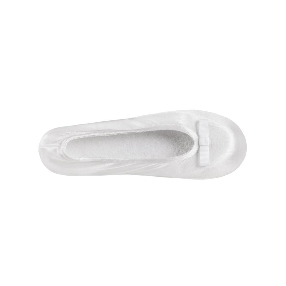 Signature Satin Ballerina Slippers with Suede Sole White 16