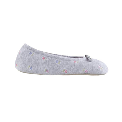 Women's Signature Embroidered Floral Terry Ballerina Slippers in Heather Profile