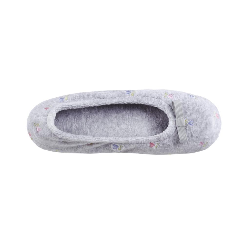 Women's Signature Embroidered Floral Terry Ballerina Slippers in Heather Inside Top View