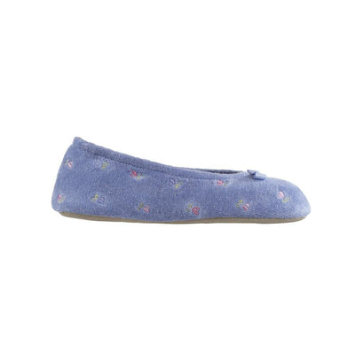 Women's Signature Embroidered Floral Terry Ballerina Slippers in Periwinkle Profile