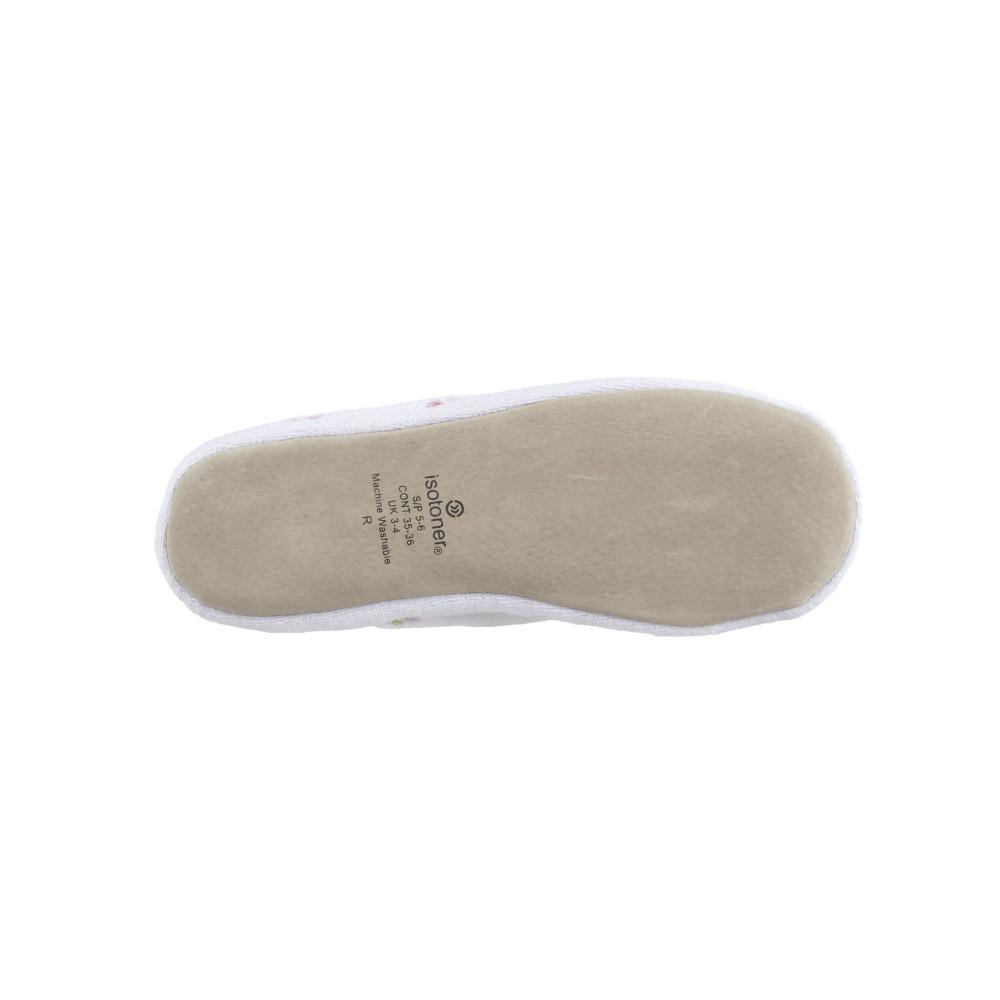 Women's Signature Embroidered Floral Terry Ballerina Slippers in White Bottom Sole