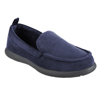 Isotoner with Everywear™ Men’s Microterry Moccasin in Navy Blue Right Angled View