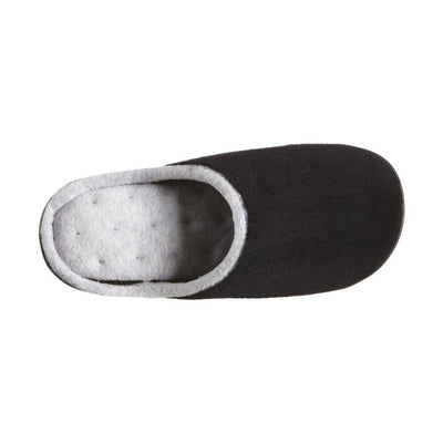 Women's Microterry Wider Width Clog Slippers in Black with Grey Lining Inside Top View
