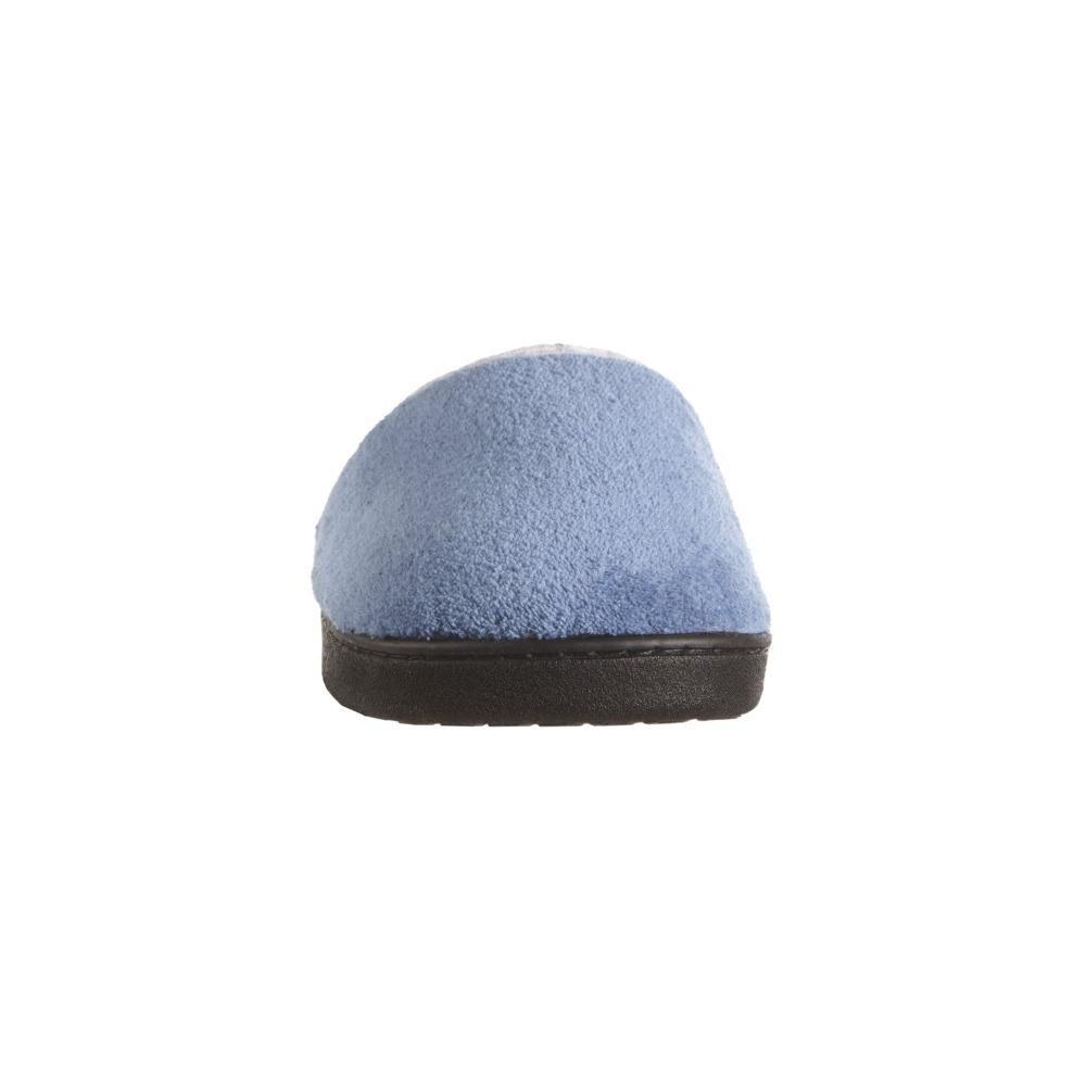 Women's Microterry Wider Width Clog Slippers in Denim with Grey Lining Front Toe View