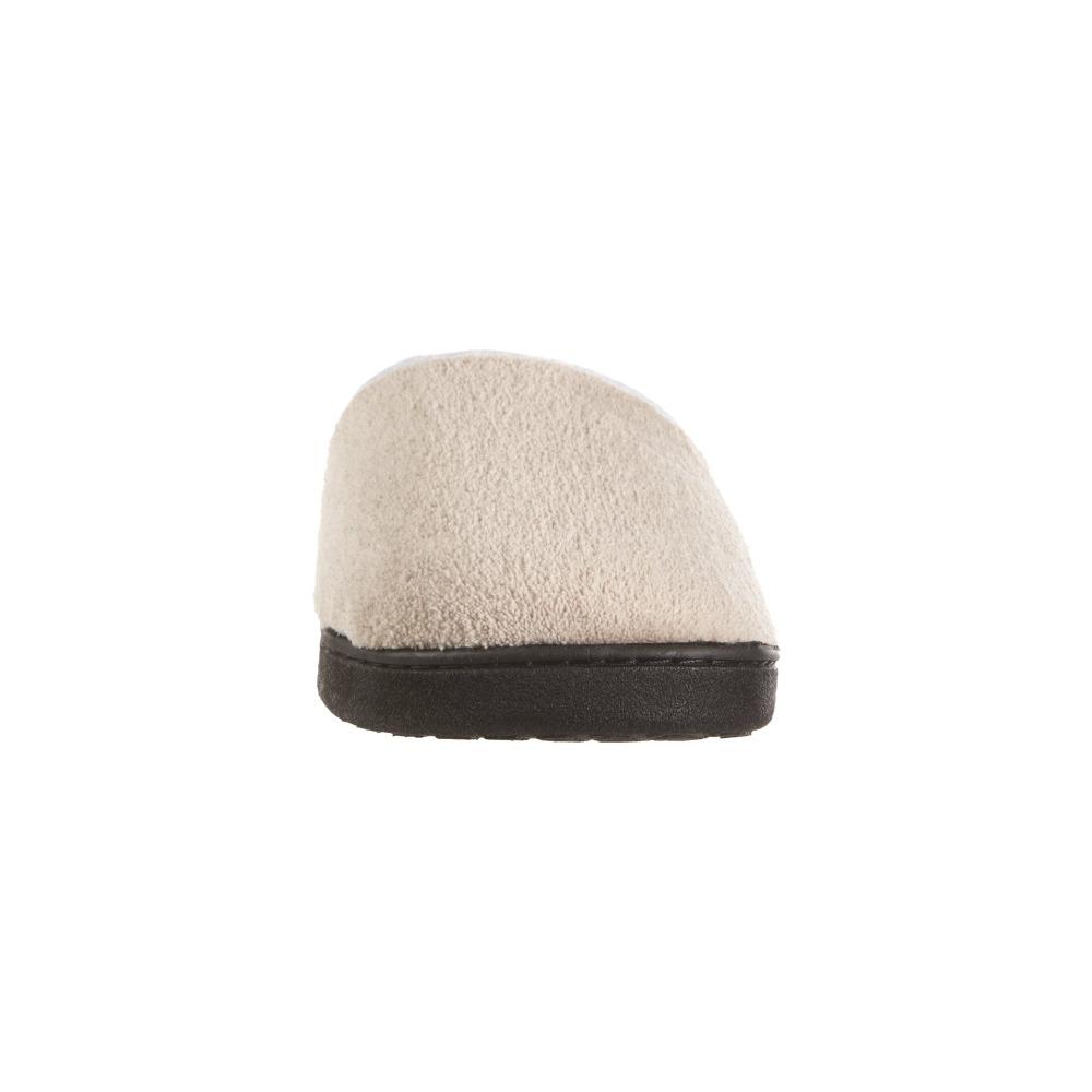 Women's Microterry Wider Width Clog Slippers in Taupe with Grey Lining Front Toe View