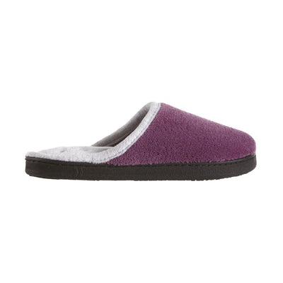 Women's Microterry Wider Width Clog Slippers in Violet with Grey Lining Profile