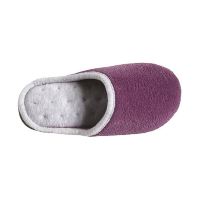 Women's Microterry Wider Width Clog Slippers in Violet with Grey Lining Inside Top View
