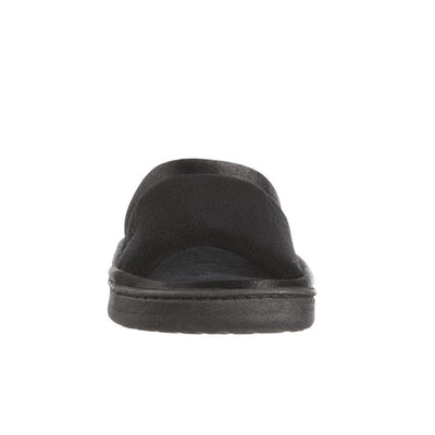 Women's Microterry Satin Trim Wider Width Slide Slippers in Black Toe View