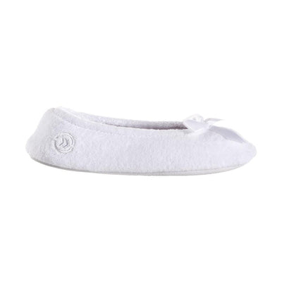 Women's Classic Terry Ballerina Slippers White Stripe Profile View