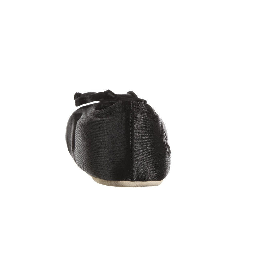 Women's Satin Ballerina Slippers with Satin Bow in Black Back Heel#color_black