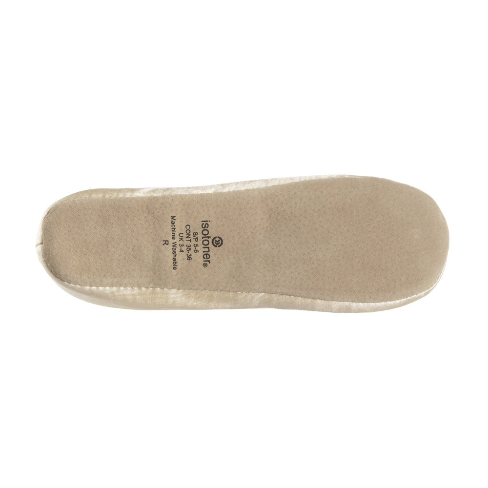 Women's Satin Ballerina Slippers with Satin Bow in Cream Bottom Sole#color_cream