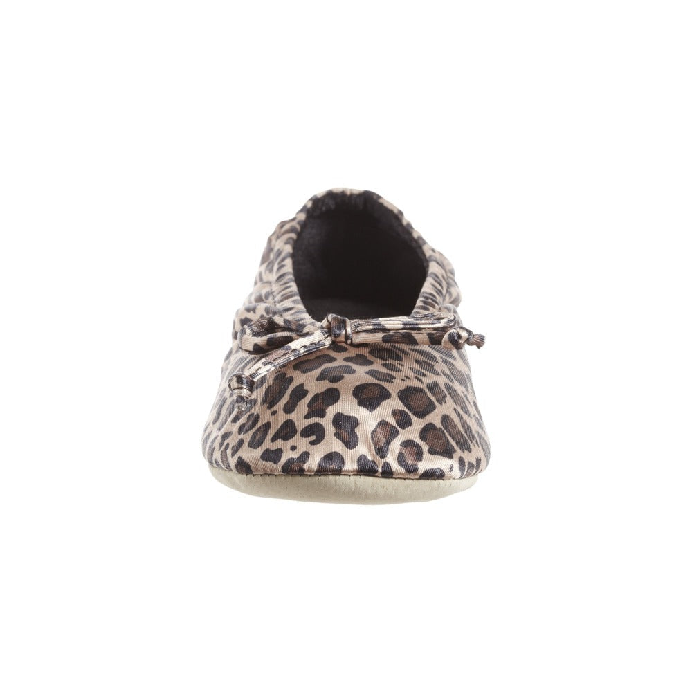 Women's Satin Ballerina Slippers with Satin Bow in Cheetah Toe Bow View#color_cheetah