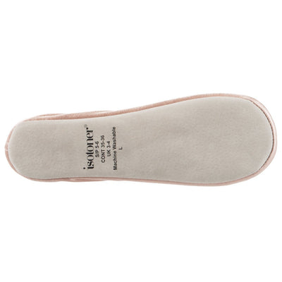 Women’s Isotoner Satin Ballerina Slippers with Satin Bow in Evening Sand Bottom Sole Tread#color_evening-sand