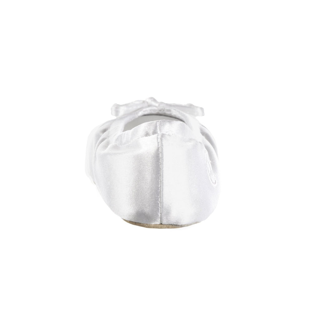Women's Satin Ballerina Slippers with Satin Bow in White Back Heel#color_white