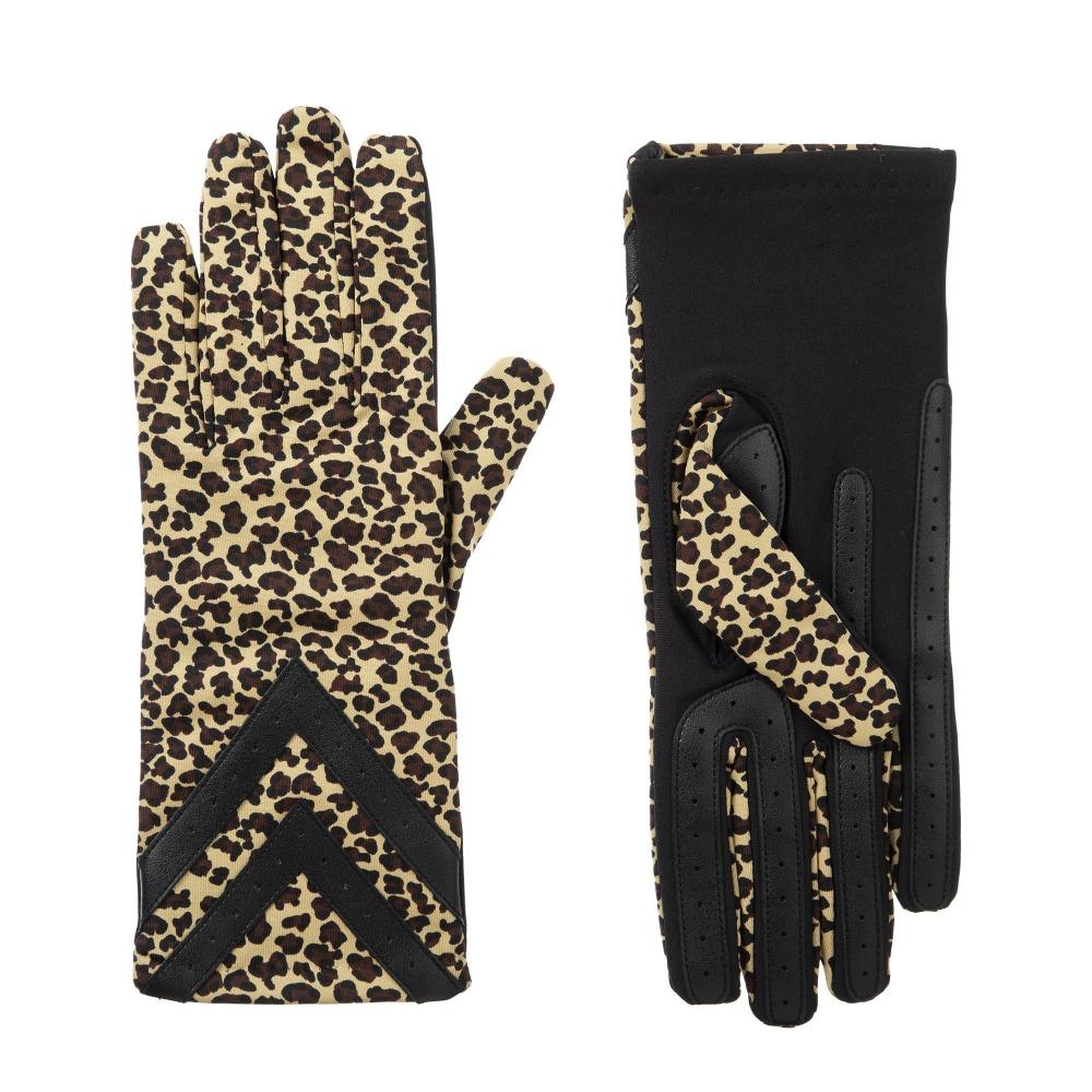 Women's Chevron Spandex Gloves in Leopard Front and Back