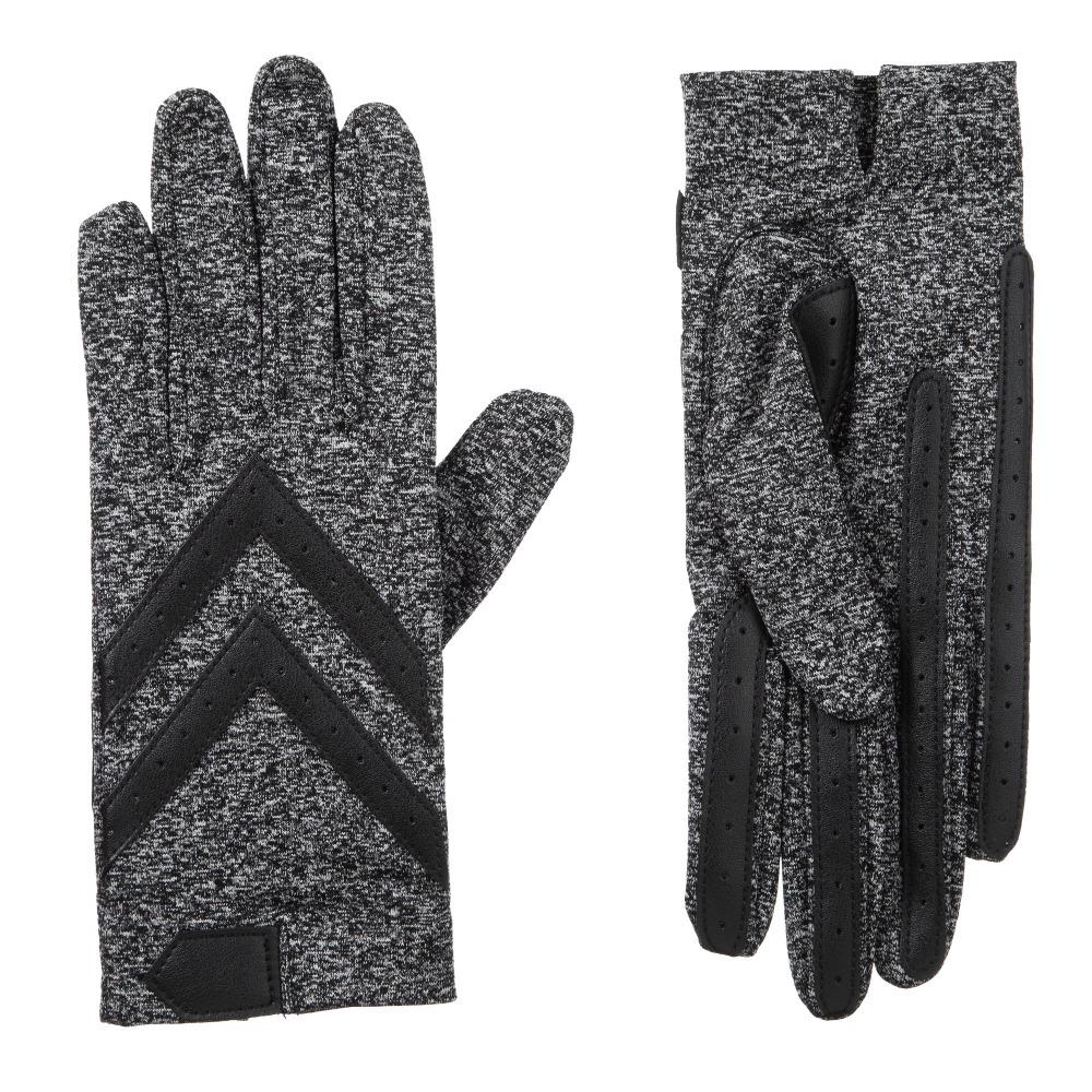Women's Chevron Shortie Gloves in Black Heather Front and Back