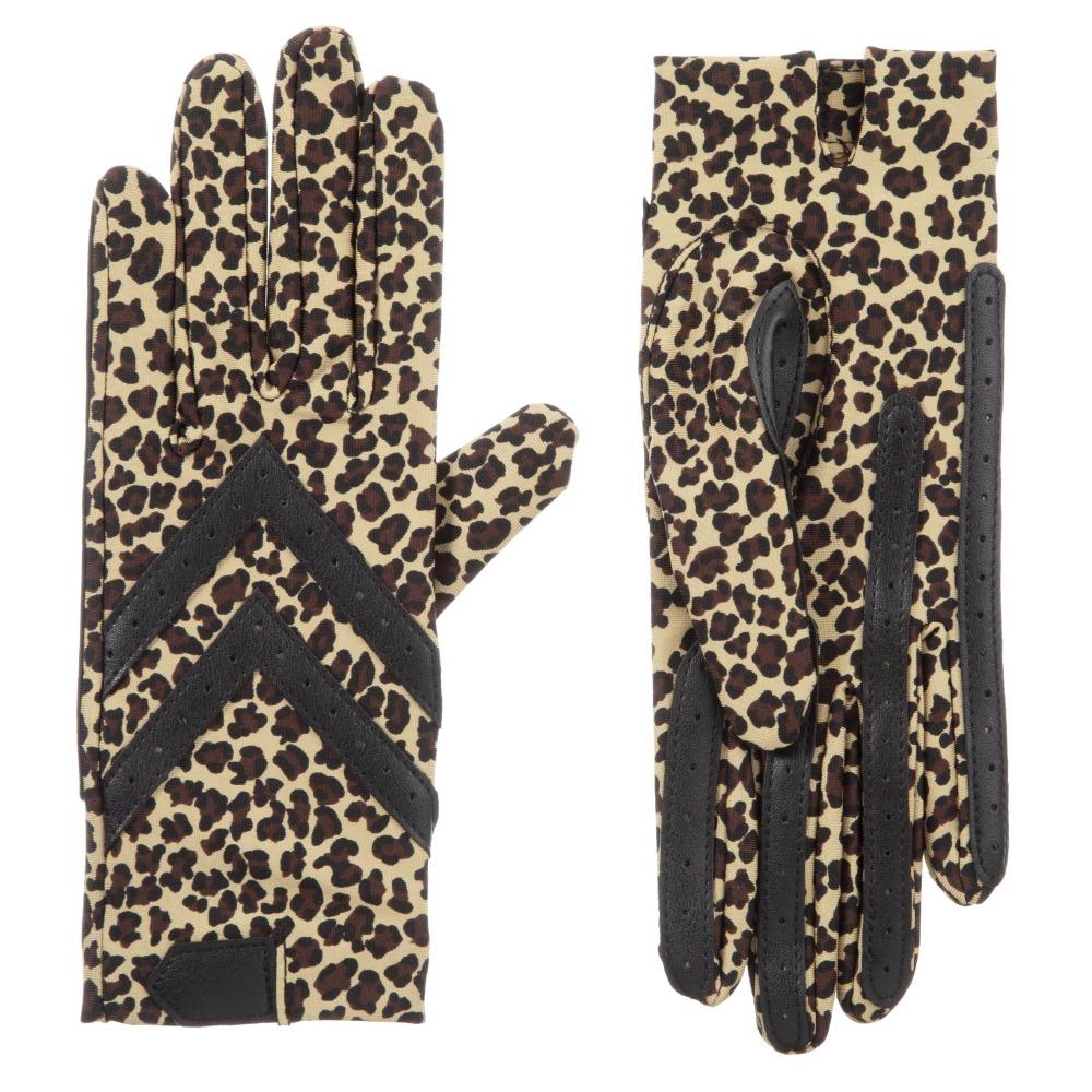 Women's Chevron Shortie Gloves in Leopard Print Front and Back