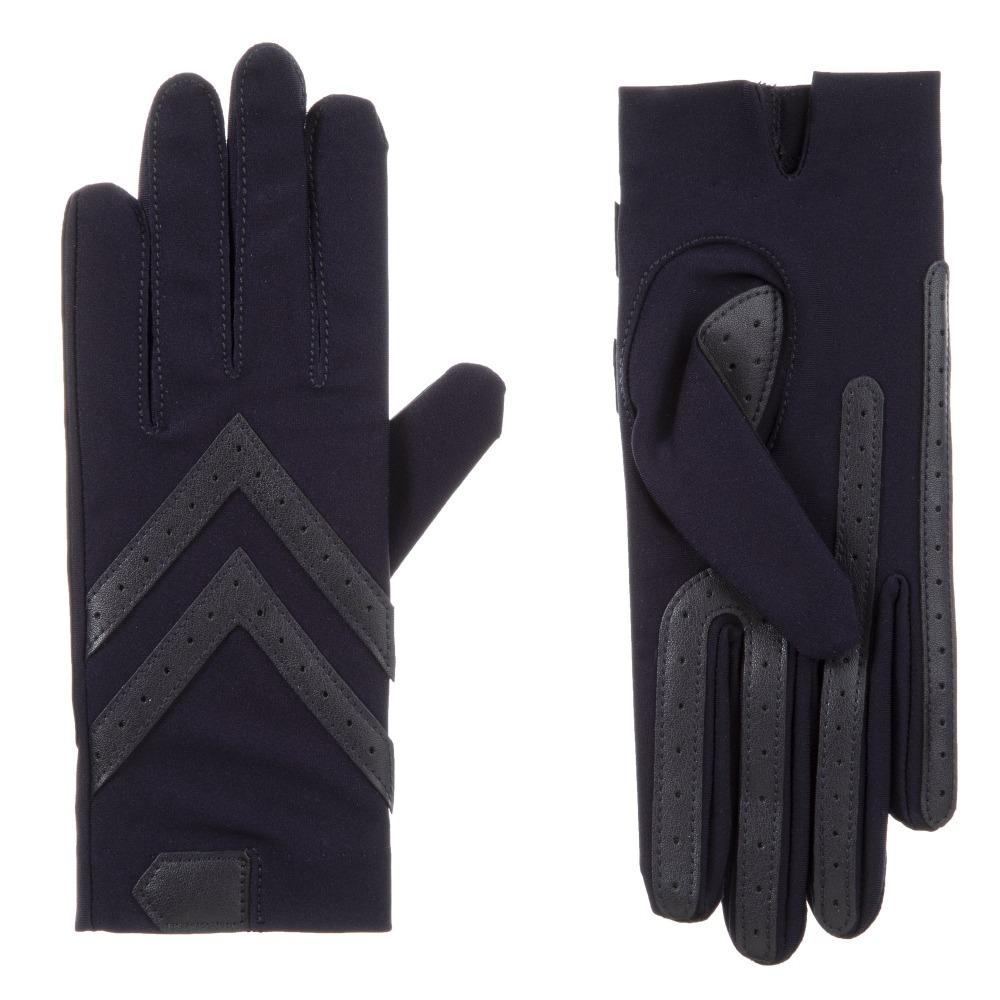 Women's Chevron Shortie Gloves in Midnight (Dark Navy) Front and Back