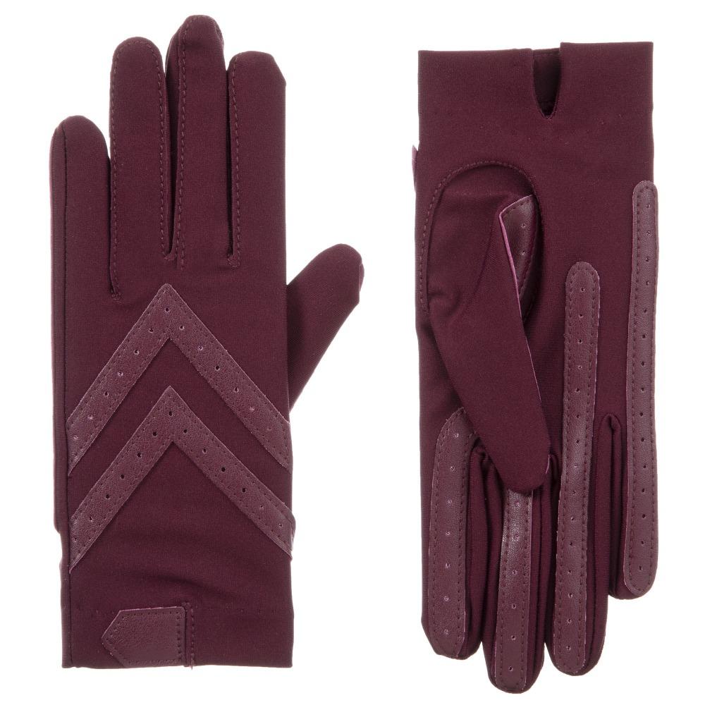 Women's Chevron Shortie Gloves in Plum Front and Back