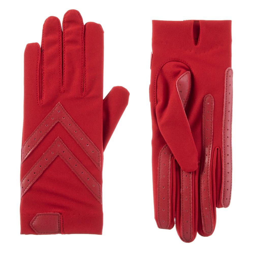 Women's Chevron Shortie Gloves in Really Red Front and Back