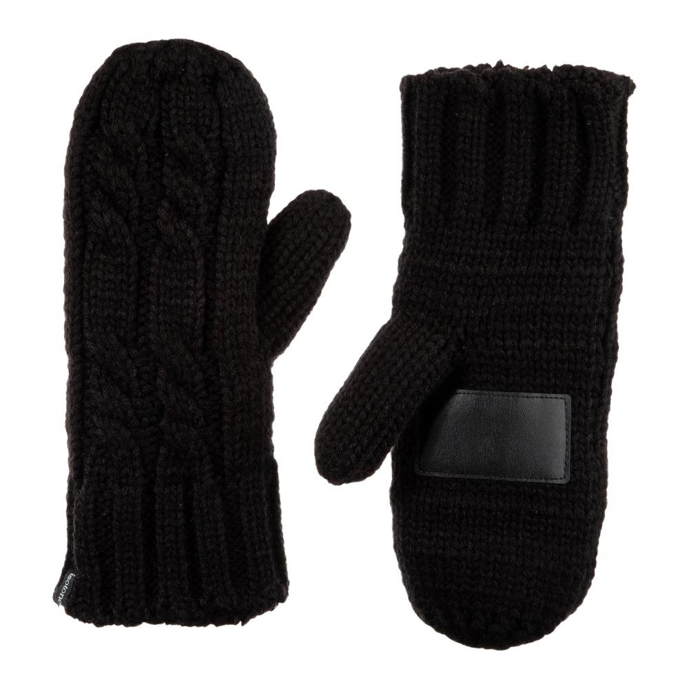 Women's Chunky Cable Knit Mittens in Black Front and Back