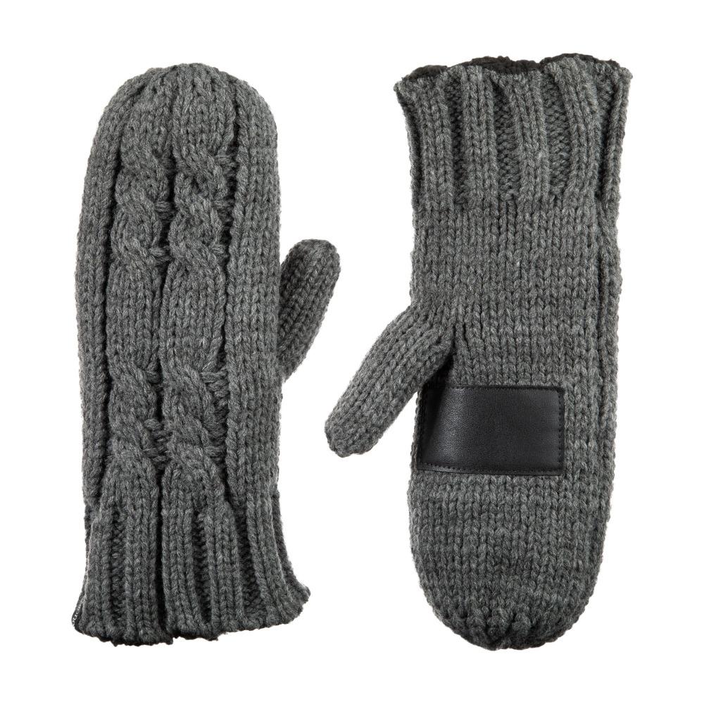 Women's Chunky Cable Knit Mittens in Dark Charcoal Heather Front and Back
