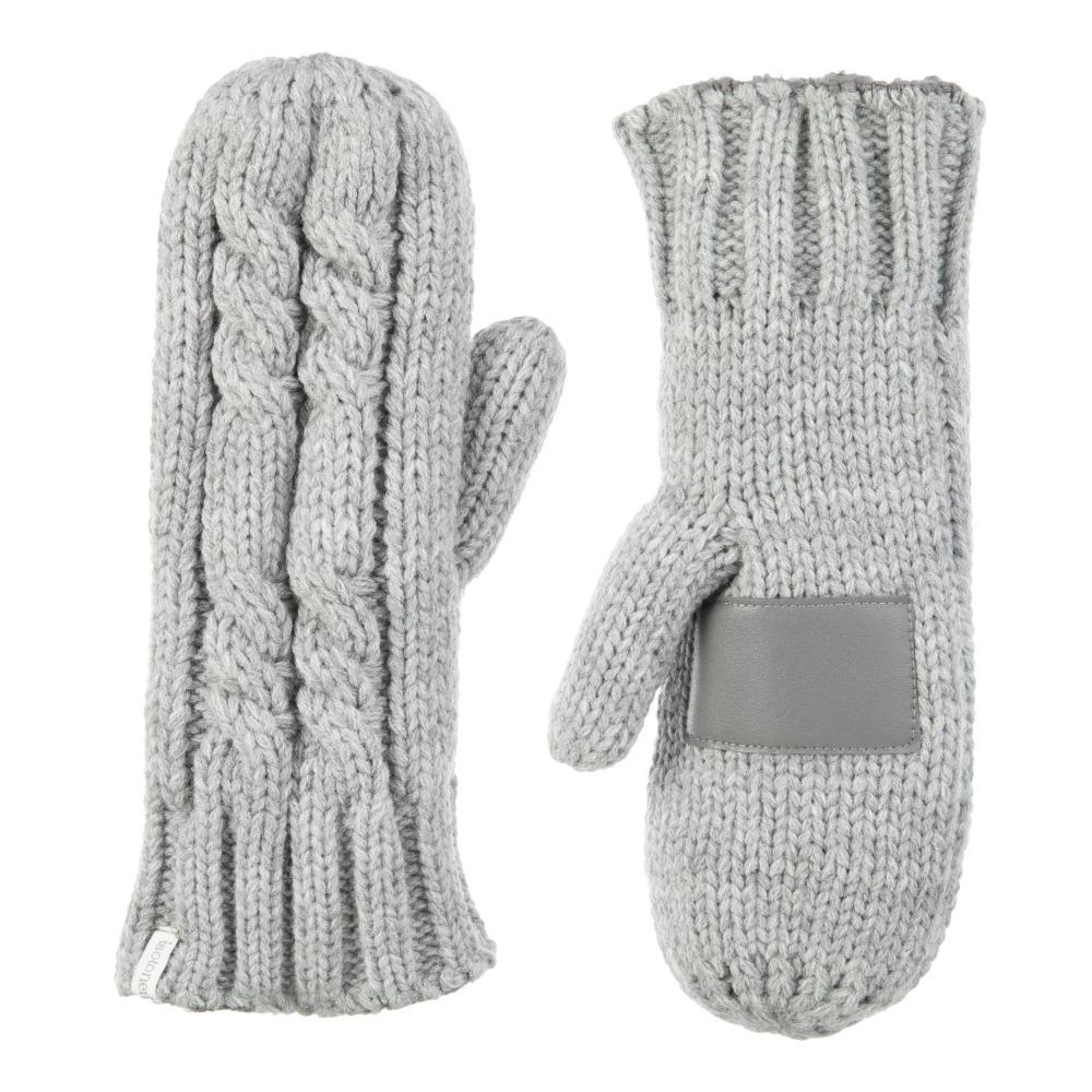Women's Chunky Cable Knit Mittens in Heather (Grey) Front and Back