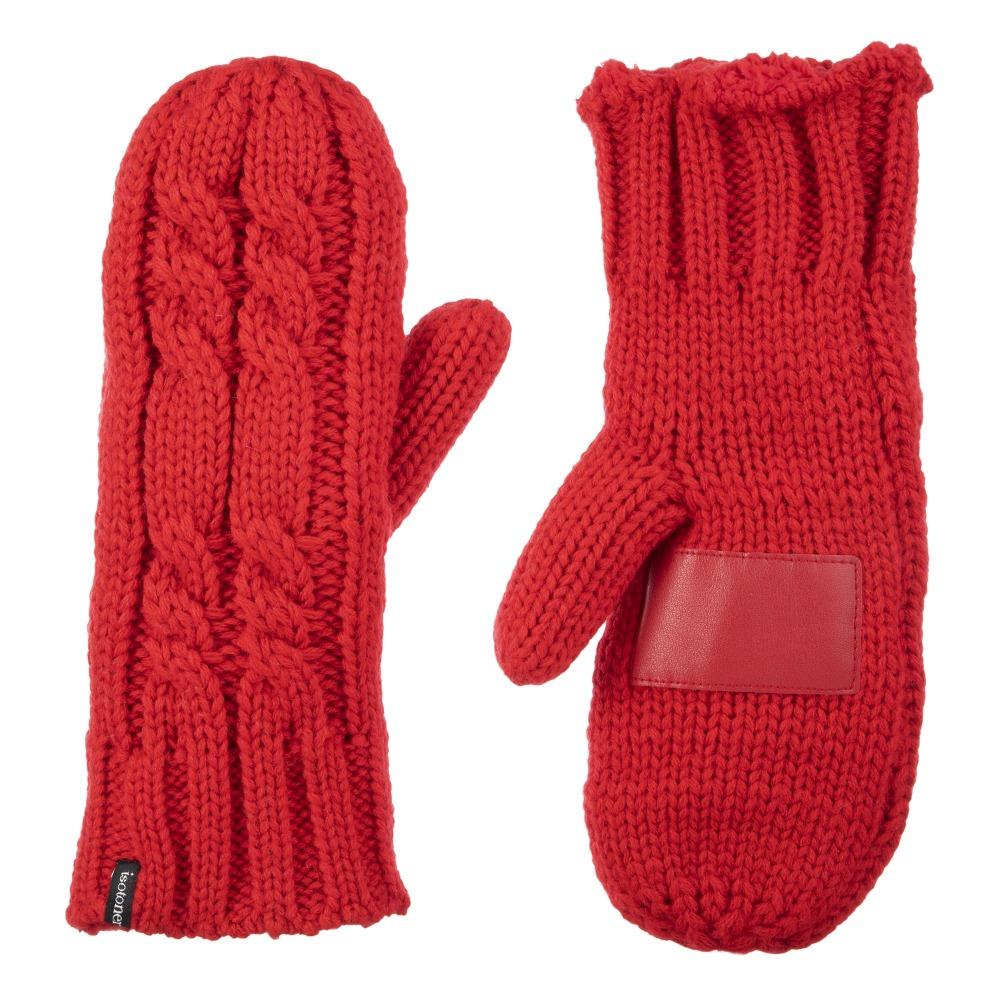 Women's Chunky Cable Knit Mittens in Really Red Front and Back