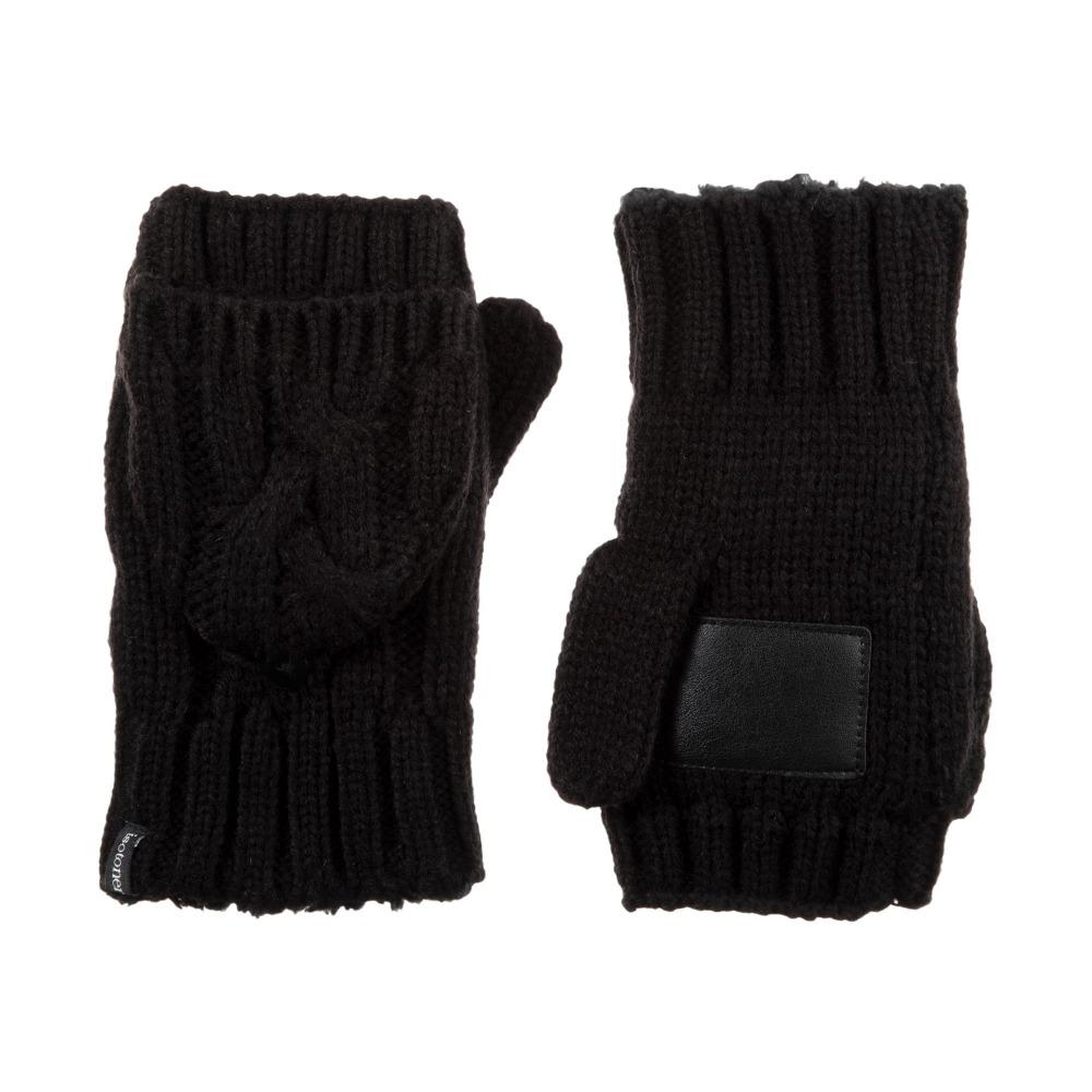 Women's Chunky Cable Knit Flip-Top Mittens in Black Front and Back