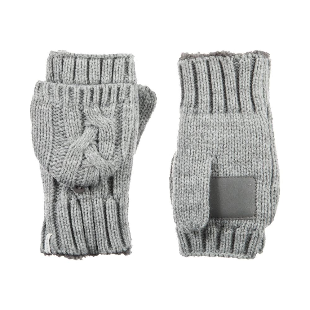 Women's Chunky Cable Knit Flip-Top Mittens in Heather (Grey) Front and Back