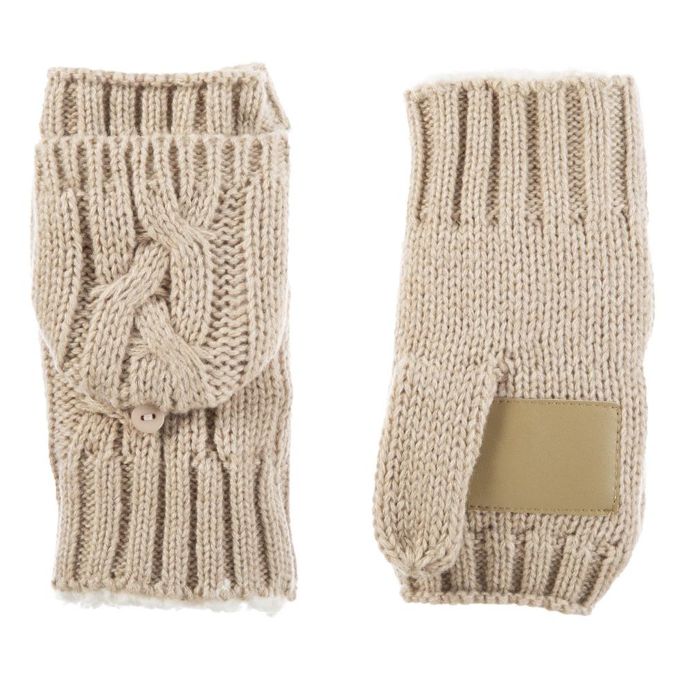 Women's Chunky Cable Knit Flip-Top Mittens in Oatmeal Heathered Front and Back