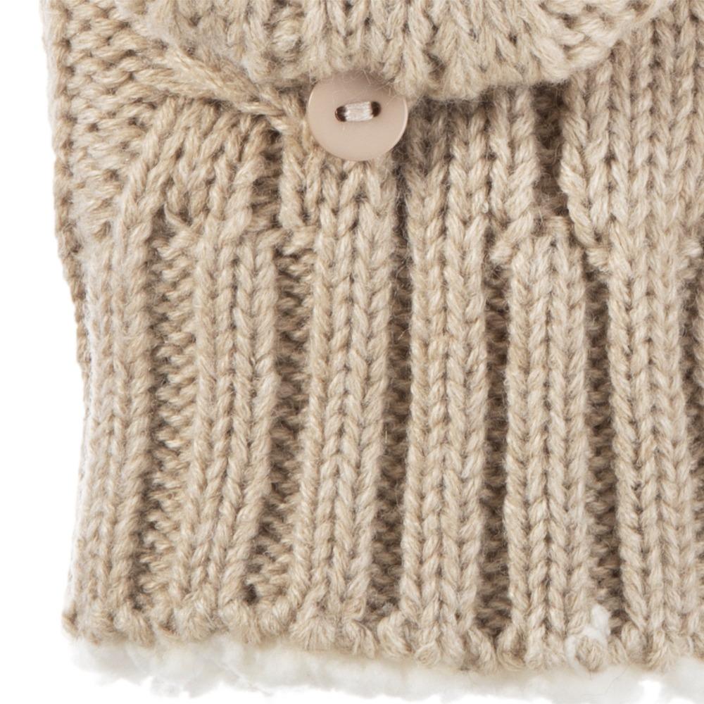 Women's Chunky Cable Knit Flip-Top Mittens in Oatmeal Heathered Cuff Detail