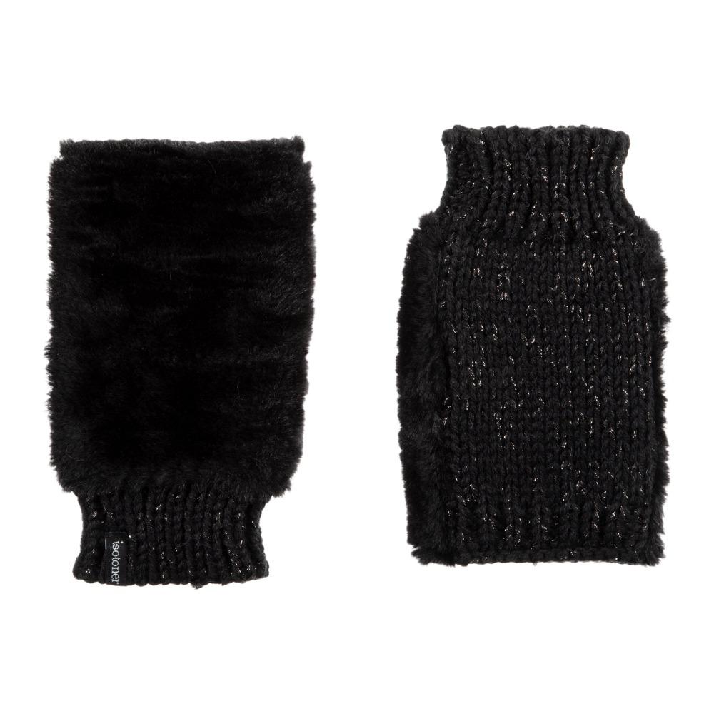Women's Chenille Knit Fingerless Glove Cozies in Black Front and Back