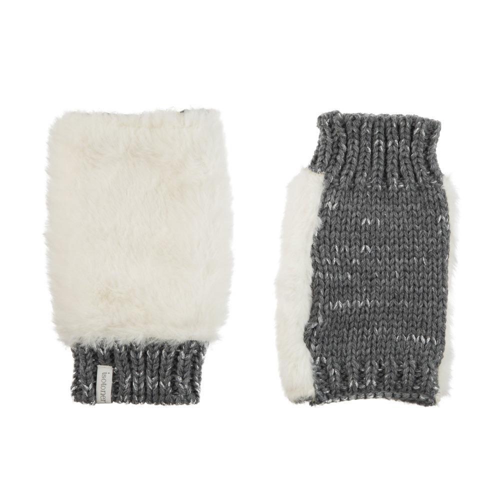 Women's Chenille Knit Fingerless Glove Cozies in Ivory Front and Back
