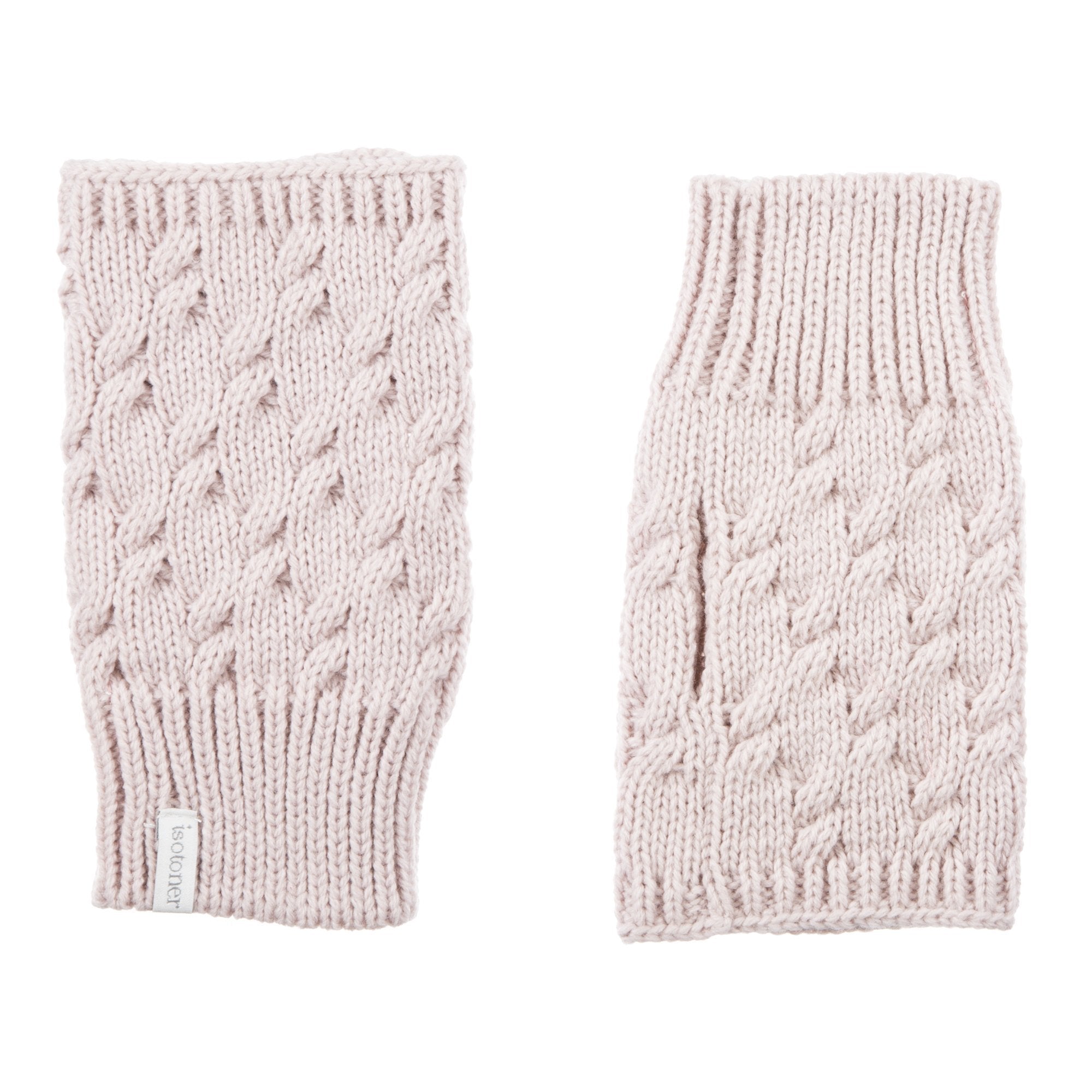 Women's Acrylic Fingerless Glove Cozies in Dusted Blush Front and Back