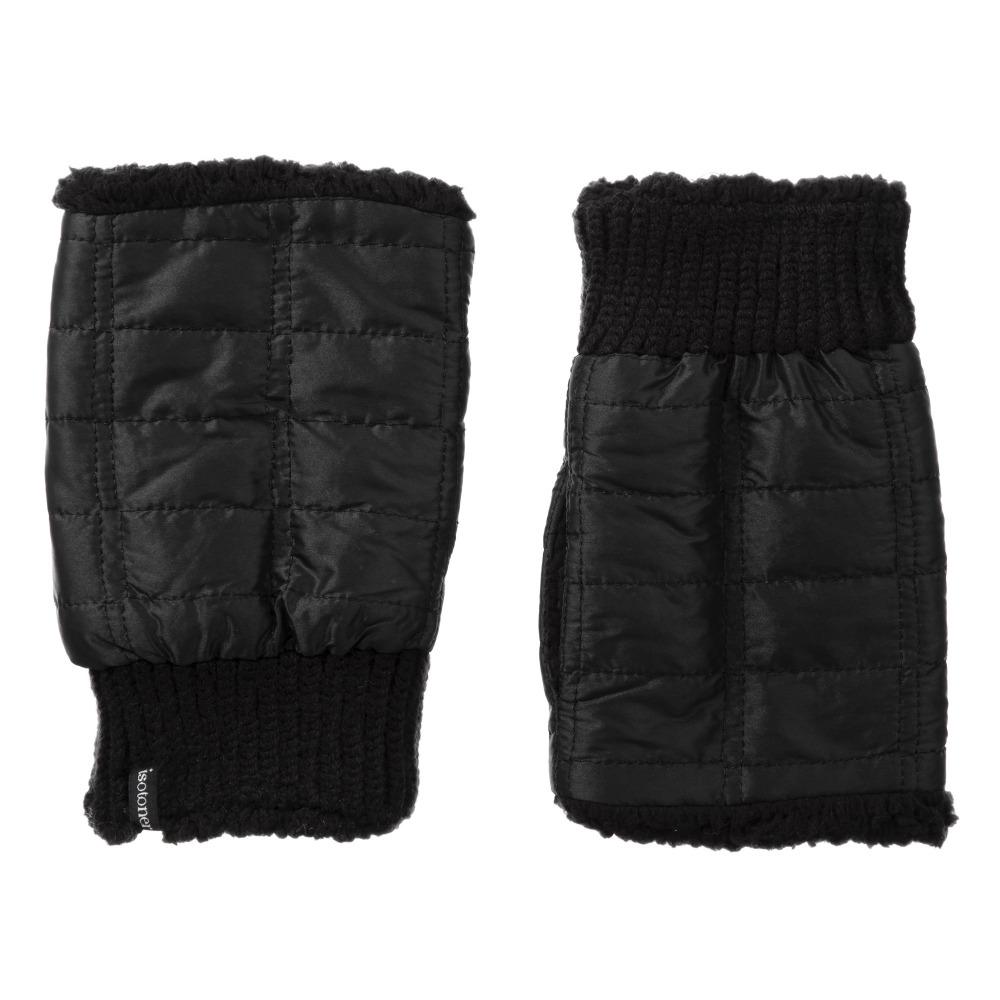 Women's Quilted Fingerless Glove Cozies in Black Front and Back