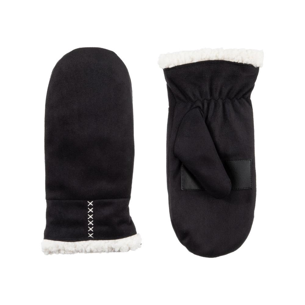 Women's Microfiber Touchscreen Mittens in Black Front and Back