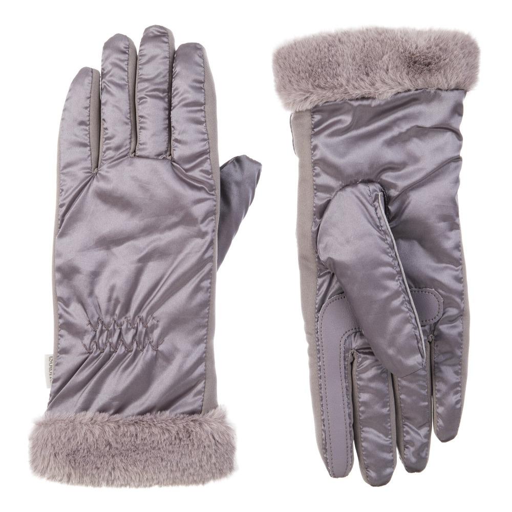 Women's Quilted Gloves with Faux Fur Cuff in Dusty Lavender Front and Back