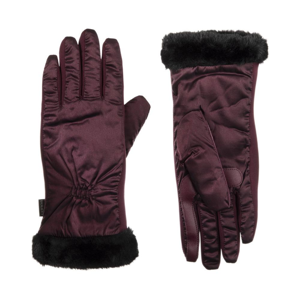 Women's Quilted Gloves with Faux Fur Cuff in Plum Front and Back
