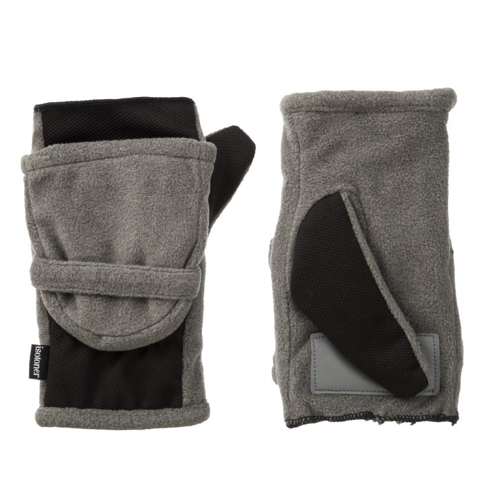 Women's Fleece Stretch Flip-Top Mittens in Heather (Grey) Front and Back