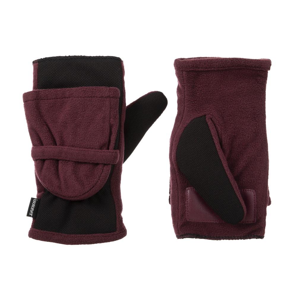 Women's Fleece Stretch Flip-Top Mittens in Plum Front and Back
