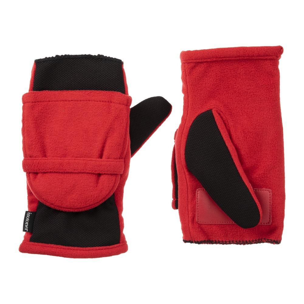 Women's Fleece Stretch Flip-Top Mittens in Really Red Front and Back