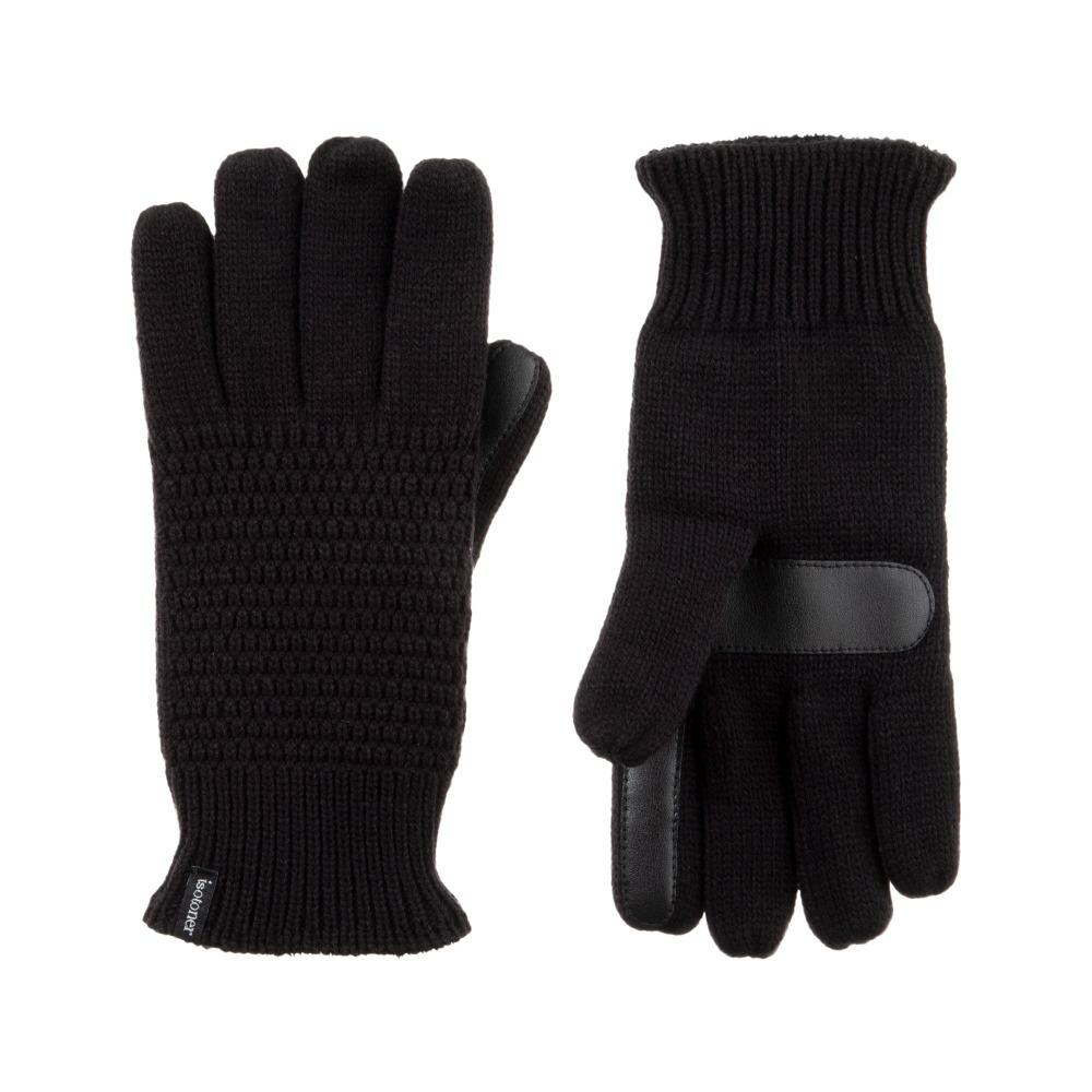 Women's Textured Knit Gloves in Black Front and Back