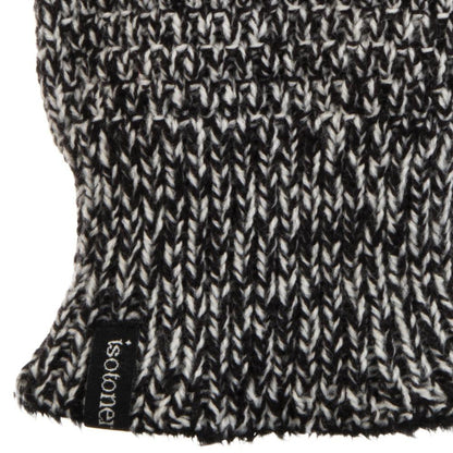 Women’s Isotoner Textured Knit Gloves in Black Stripe close up on wrist