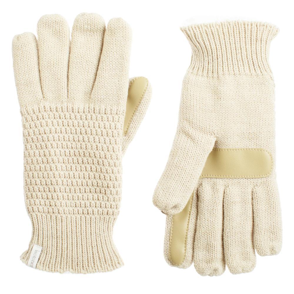 Women's Textured Knit Gloves in Camel Beige Front and Back