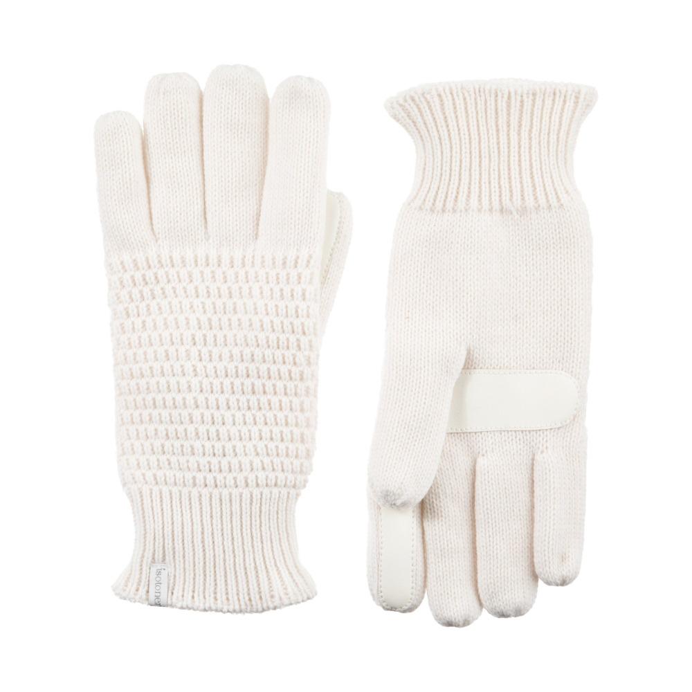 Women's Textured Knit Gloves in Ivory Front and Back