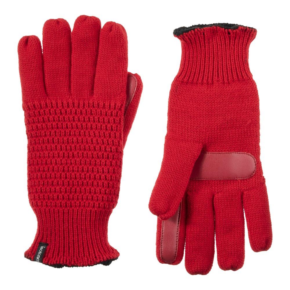 Women's Textured Knit Gloves in Really Red Front and Back