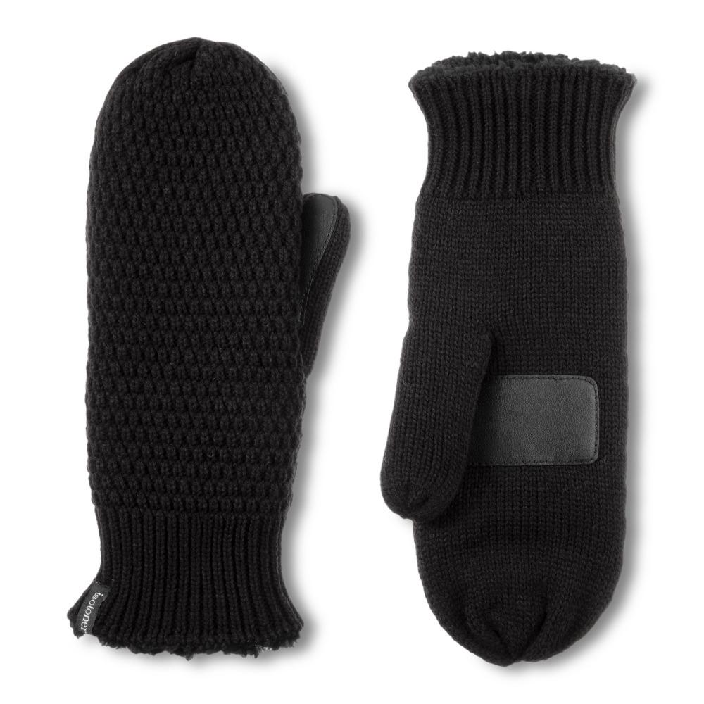 Women's Marled Knit Touchscreen Mittens in Black Front and Back View