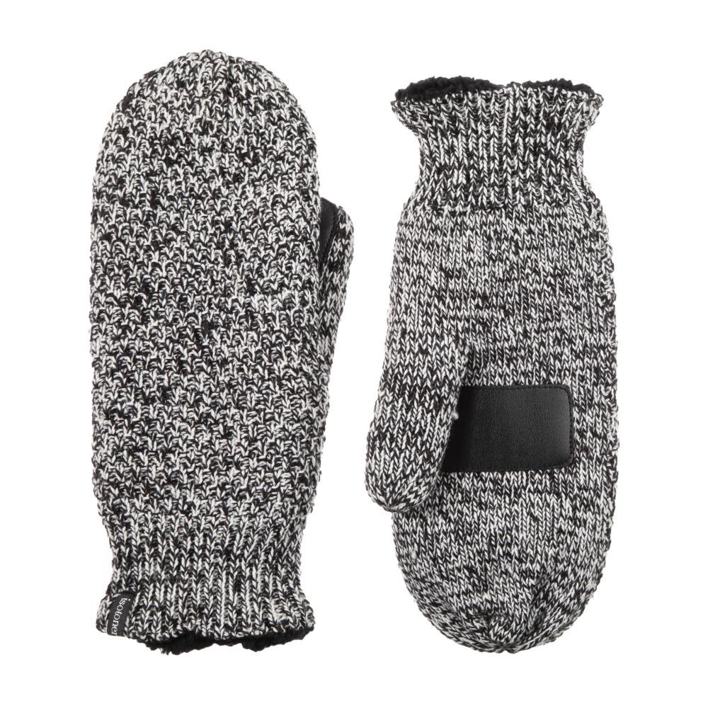 Women's Marled Knit Touchscreen Mittens Black Stripe(Black and White) Front and Back View